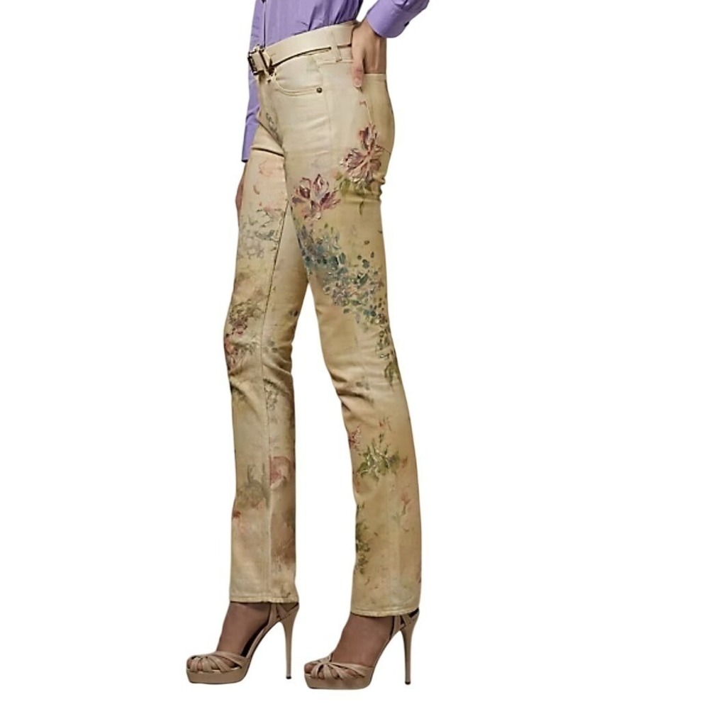 Ralph Lauren Collection 160 Slim Floral Painted Gold Jeans Women 29x 27 NWOT